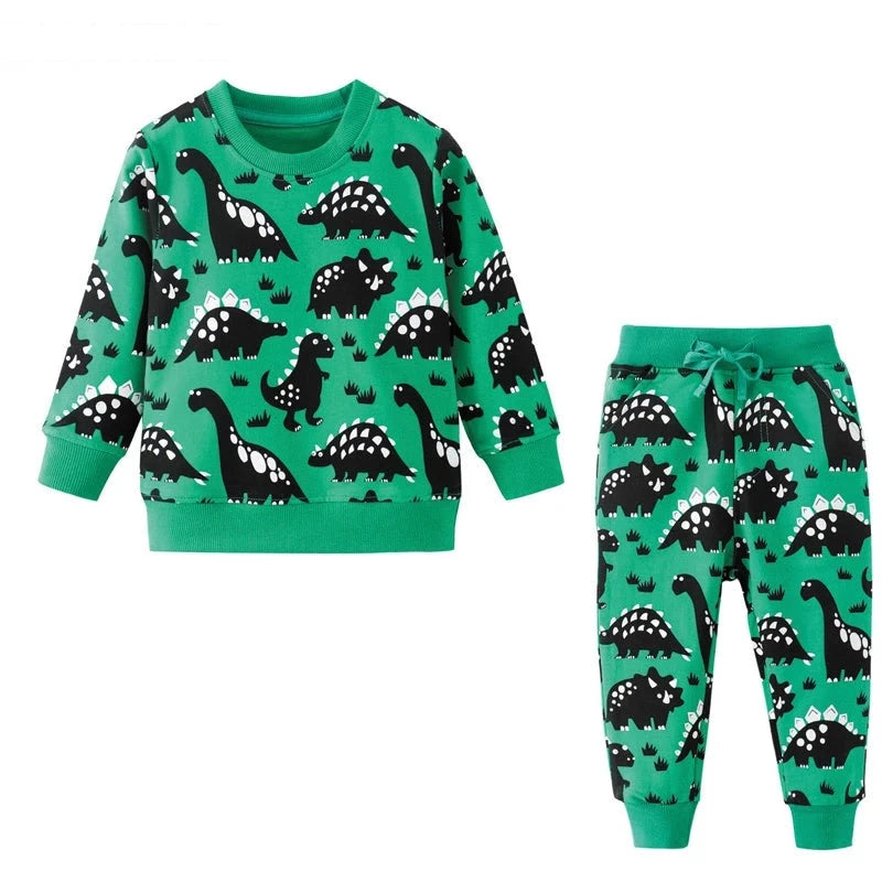 Kids Boys Cartoon Animals Print Cotton Tracksuit Set childrensterritory
