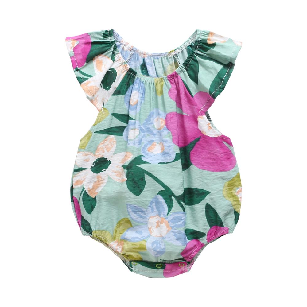 Floral Print Sleeveless Summer Bodysuits for Baby Girls childrensterritory