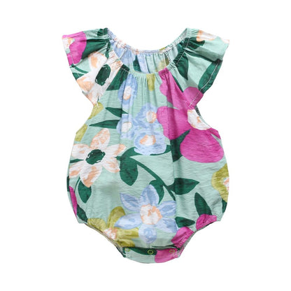 Floral Print Sleeveless Summer Bodysuits for Baby Girls childrensterritory