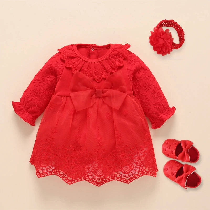 Newborn Girl Christening Dresses Set (Shoes, Tights &amp; Long Socks) childrensterritory