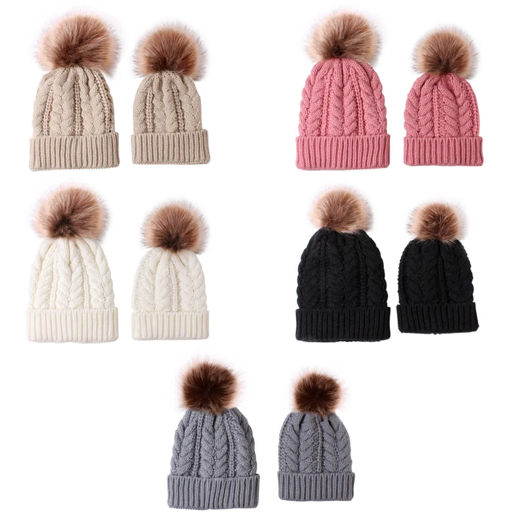 Mother Kids Matching Knitting Pom Bobble Hat/Beanie