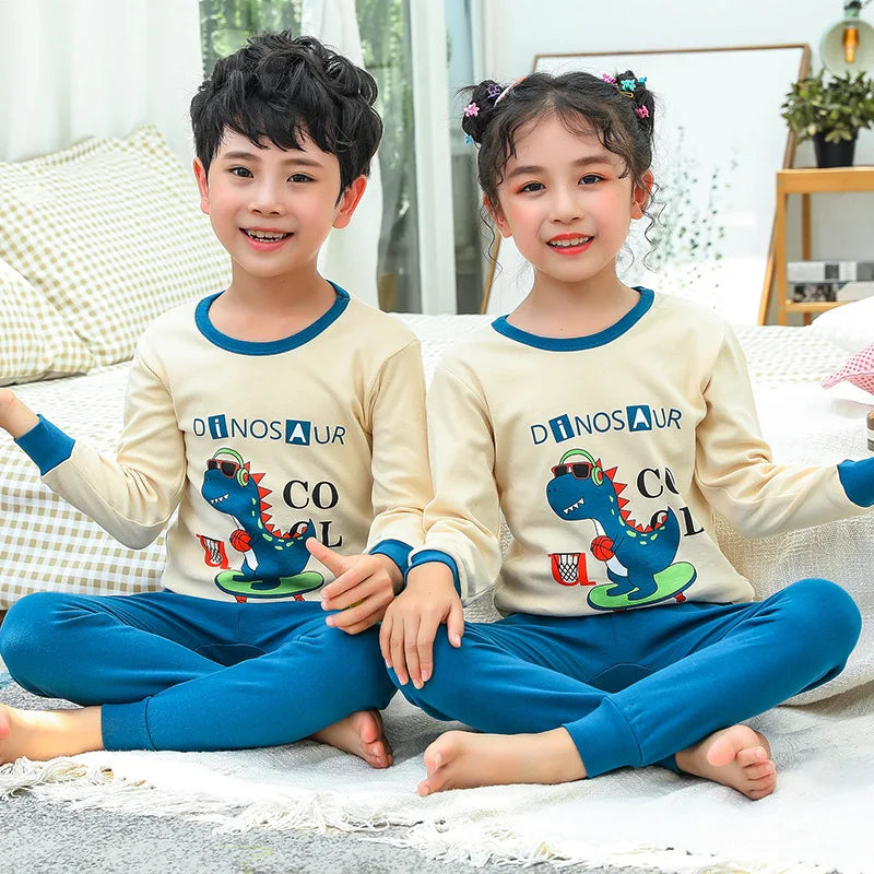 Long Sleeve Cartoon Design Kids Winter Warm Pajamas Sets childrensterritory