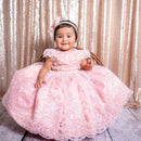 Lace-Appliqued, Fluffy Pink Kids Girl's Birthday Party Dresses childrensterritory