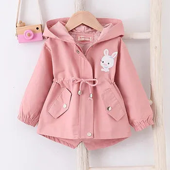 Little Girls Cute Rabbit Print Hooded Jacket with Pockets childrensterritory