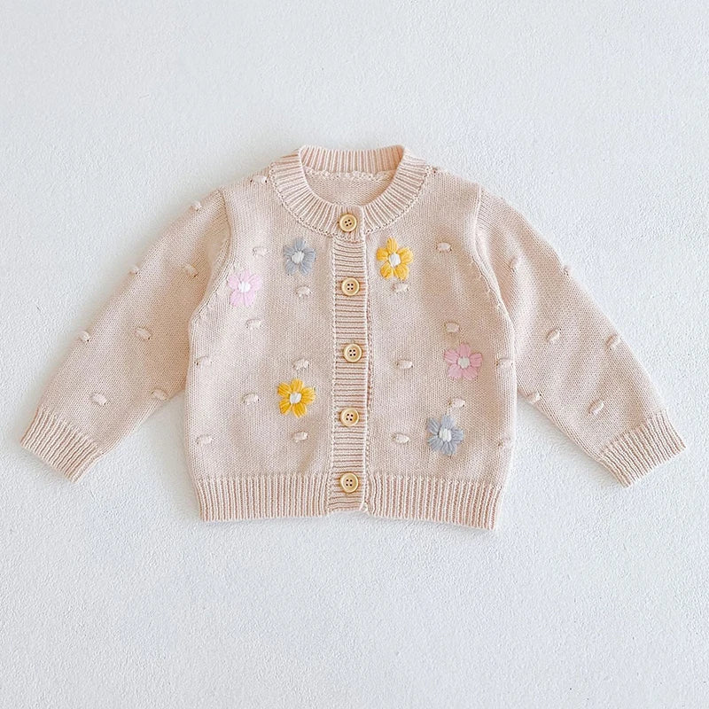 Baby Girls Long Sleeves Floral Embroidery Knitted Cardigans childrensterritory