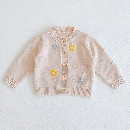 Baby Girls Long Sleeves Floral Embroidery Knitted Cardigans childrensterritory