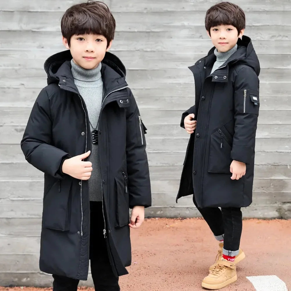 -30 Degree Waterproof Warm Down Hooded Coat for Teen Boys childrensterritory
