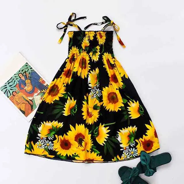 Bohemian Style Kids Girls Floral Sling Ruffles Beach Dresses childrensterritory