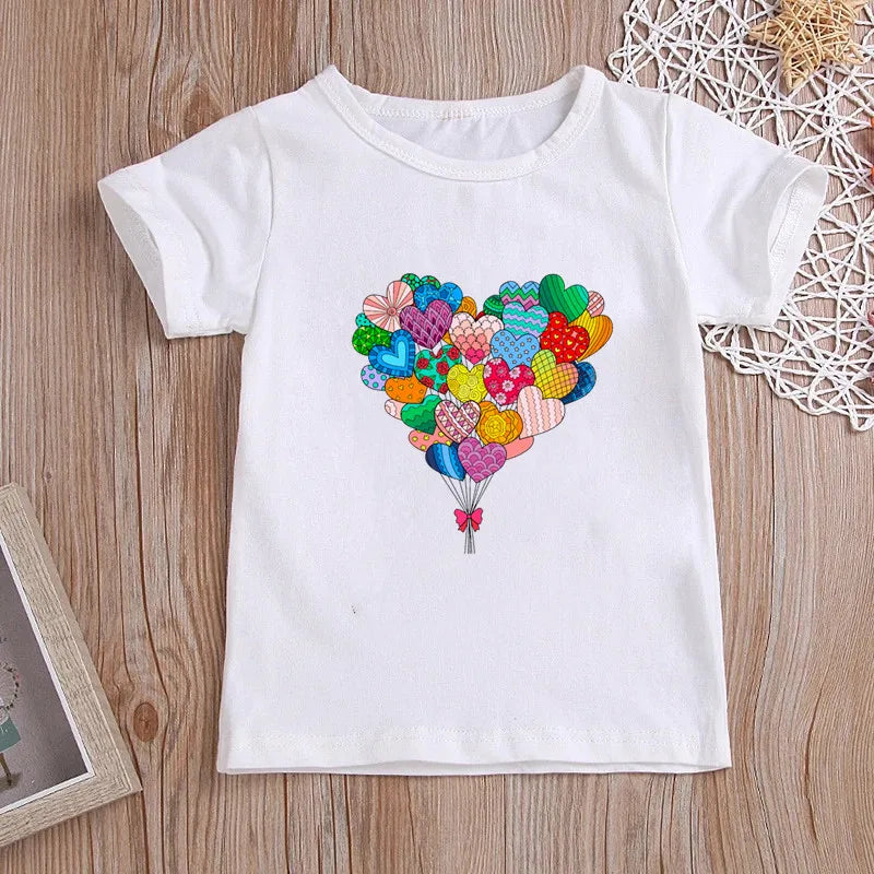 Stylish Cartoon Print Kids Girls Casual T-shirts childrensterritory