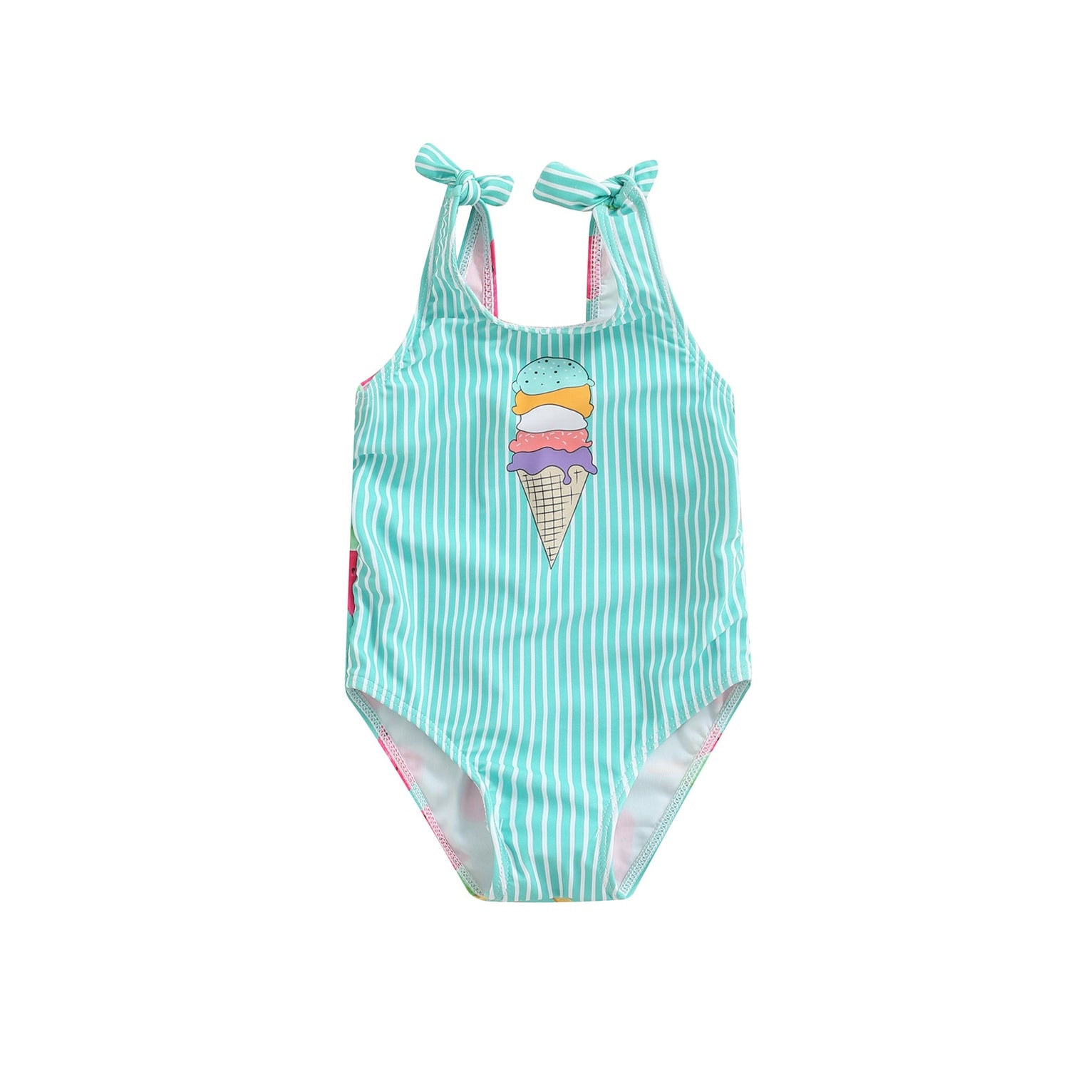 Kid Girl Ice Cream Printed Patchwork Beach Bodysuit childrensterritory