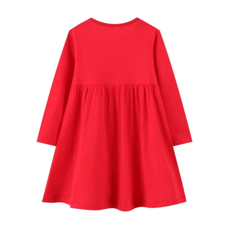 Kids Cartoon Printed Full Sleeves Christmas Red Frocks childrensterritory