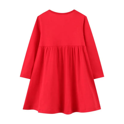 Kids Cartoon Printed Full Sleeves Christmas Red Frocks childrensterritory