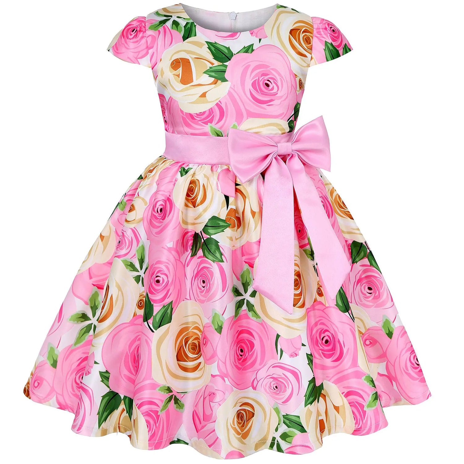 Flower Print Kids Girls Elegant Birthday Party Dresses childrensterritory