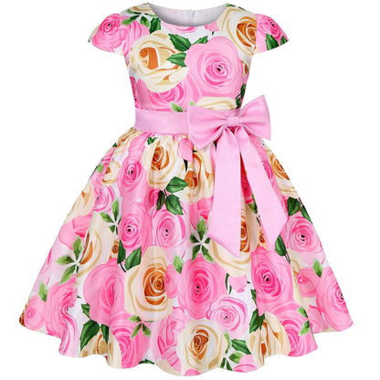 Flower Print Kids Girls Elegant Birthday Party Dresses childrensterritory