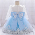 Girls' Long-Sleeved Flower Lace Bow Design Party Dresses childrensterritory