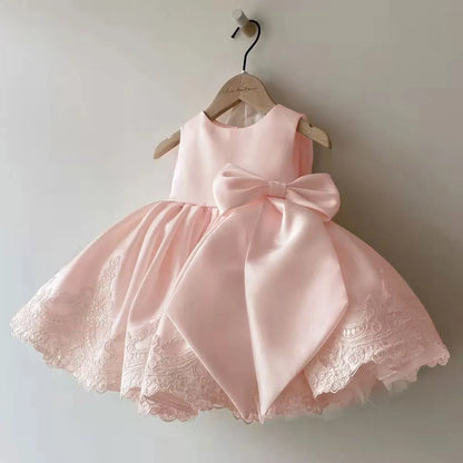 Sleeveless Bow Design Solid Lace Party Dresses For Girls childrensterritory