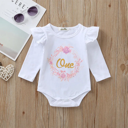 "One" Print Baby Girl 1st Birthday Outfit for Spring and Autumn