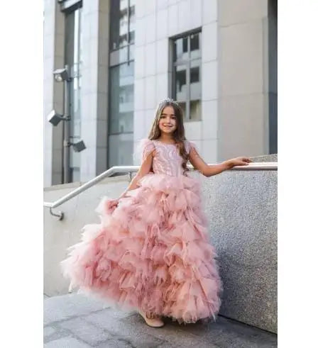 Backless Long Puffy Flower Girl Dress for Wedding Party childrensterritory