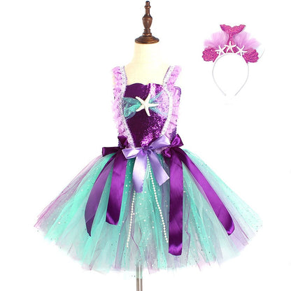 Kids Girls Mermaid Teal and Pearls Sparkly Tutu Dress for Party childrensterritory