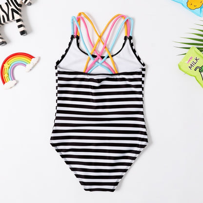 Ice Cream Printed Kids Girls Striped Beachwear Bodysuit childrensterritory