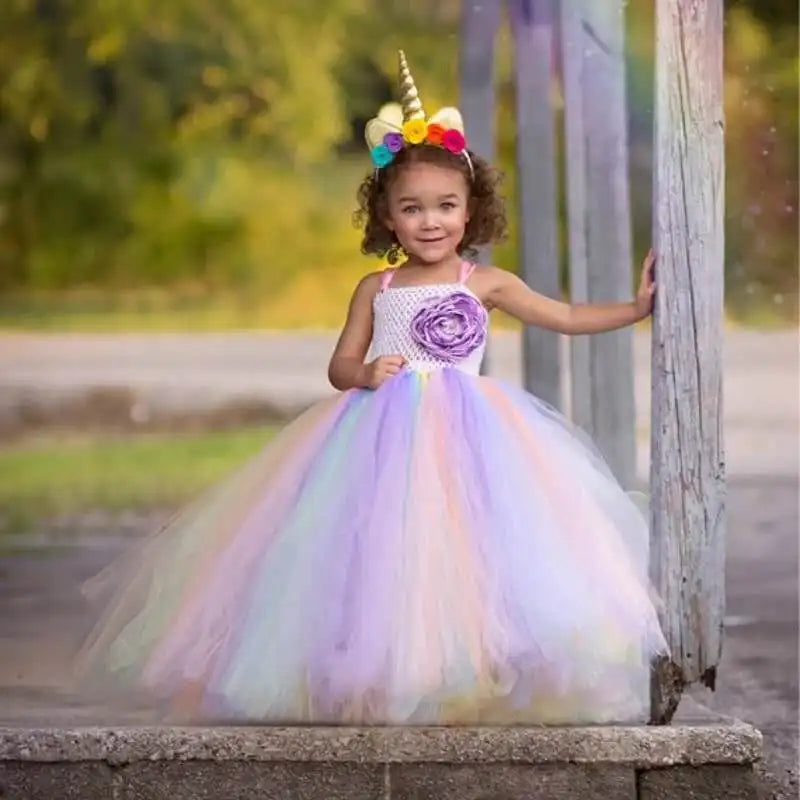 Party Dresses for Girls: Ball Gown Flower Design with Daisy Ribbons