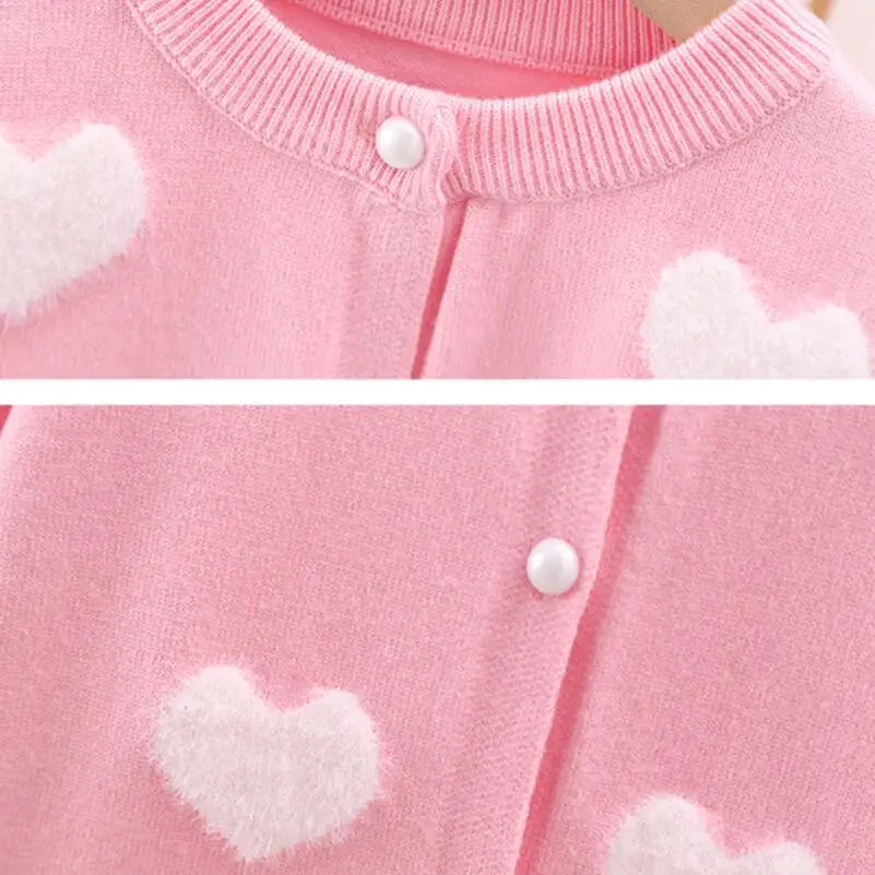 Love Pattern Wool Knitted Cardigan For Girls 1-6 Years