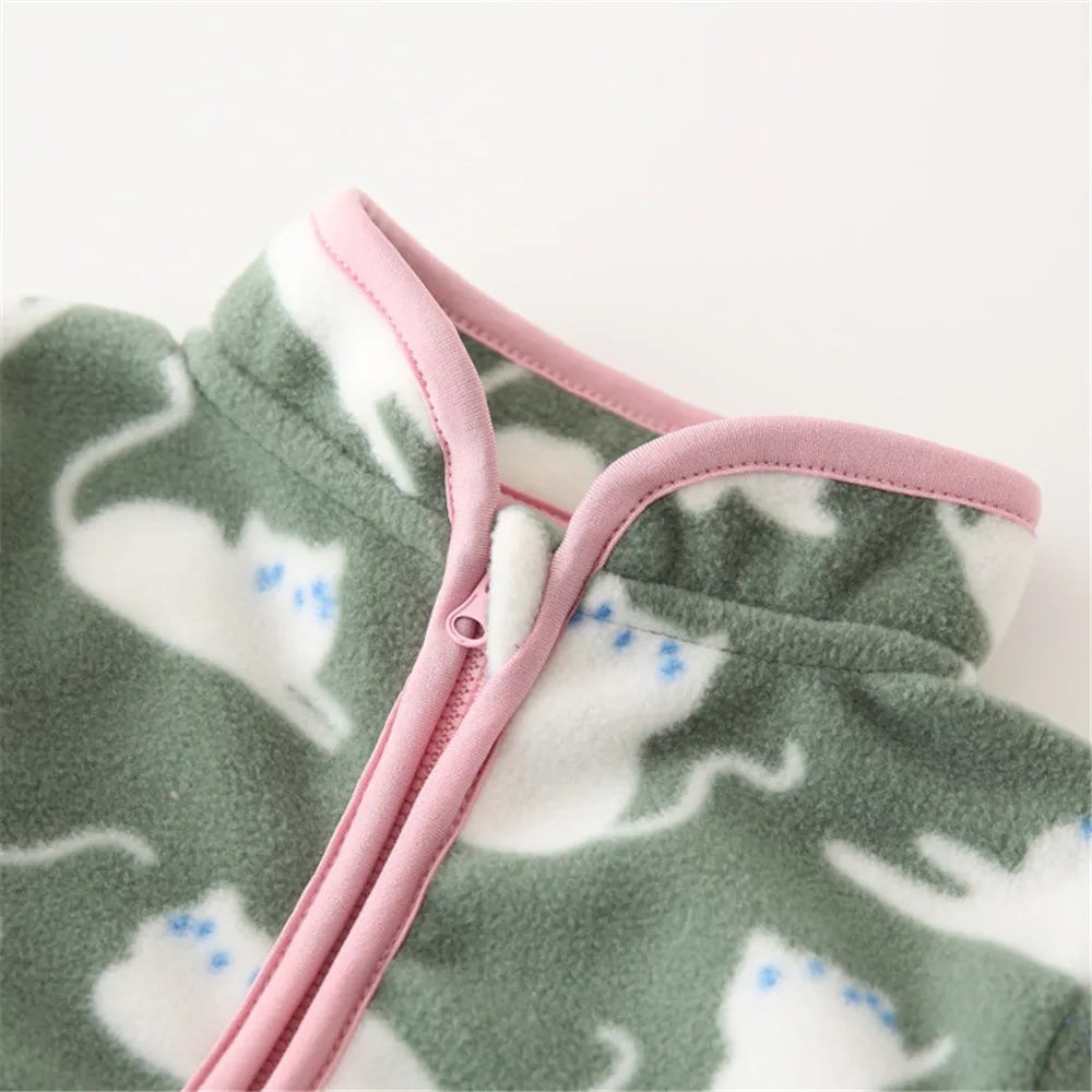 Printed Soft Fleece Kids Zipper Outerwear for Boys Girls childrensterritory