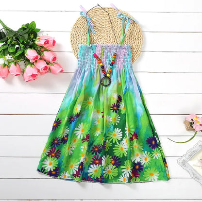 Bohemian Style Kids Girls Floral Sling Ruffles Beach Dresses childrensterritory