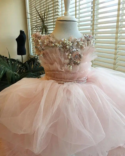 Luxury High Low Ruffles Beaded Pearls Kids Girls Pageant Gowns childrensterritory