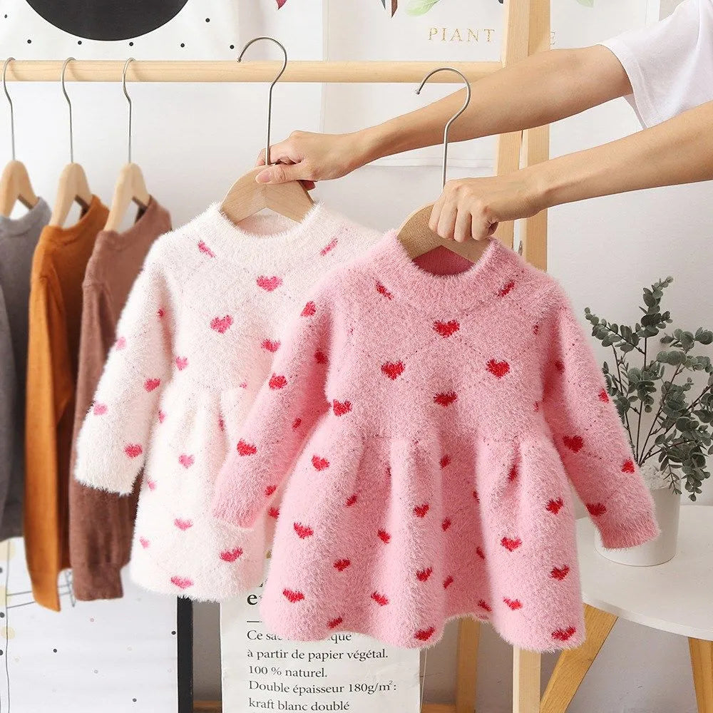 Little Girls Imitation Mink Fleece Sweater Princess Dress childrensterritory