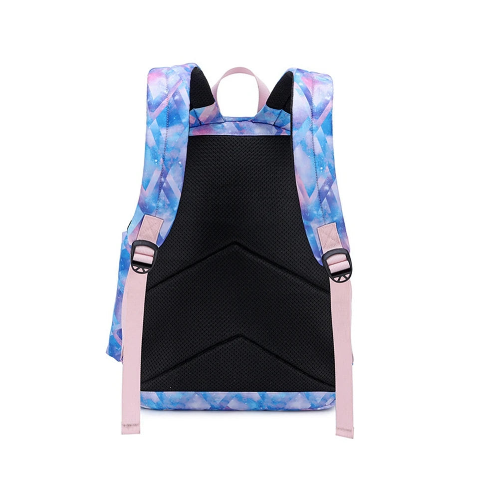 Printed Canvas 3-in-1 School Backpack with USB For Girls
