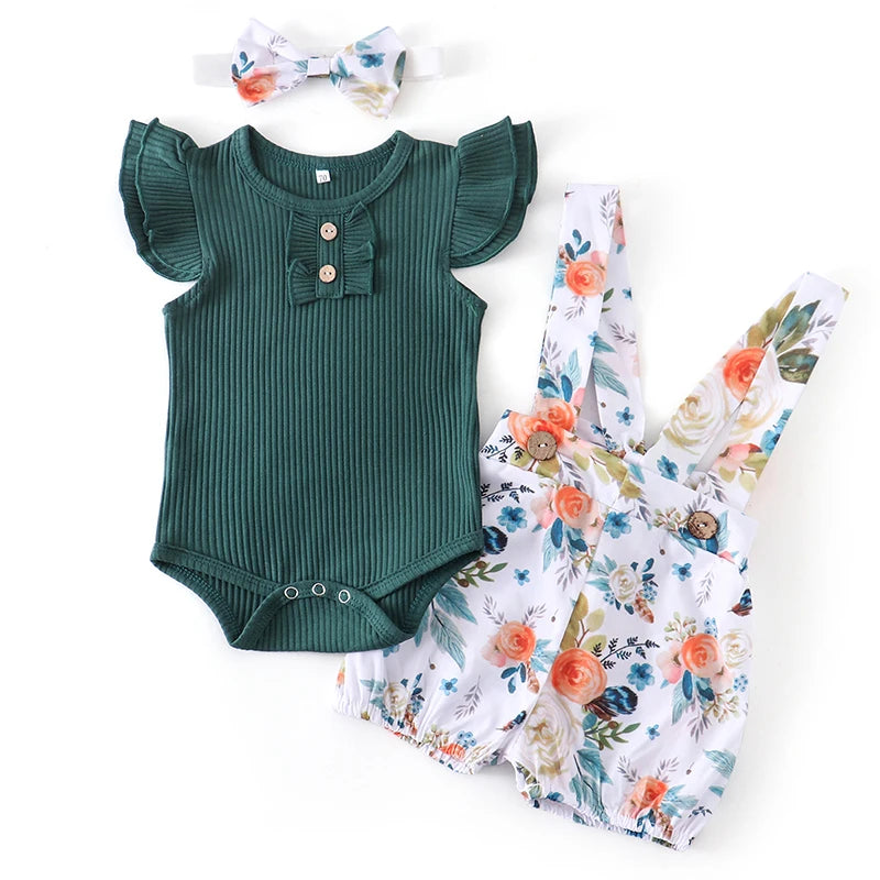 Baby Girl 3Pcs Floral Outfit Set for Summer childrensterritory