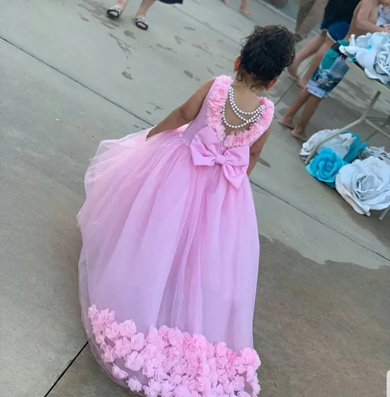 Gorgeous Tulle 3D Flowers Design Little Girls Birthday Party Gowns childrensterritory