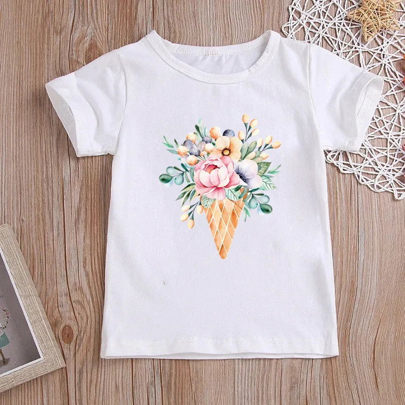 Stylish Cartoon Print Kids Girls Casual T-shirts childrensterritory