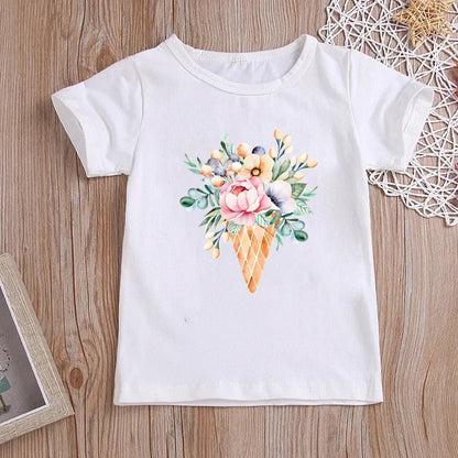 Stylish Cartoon Print Kids Girls Casual T-shirts childrensterritory