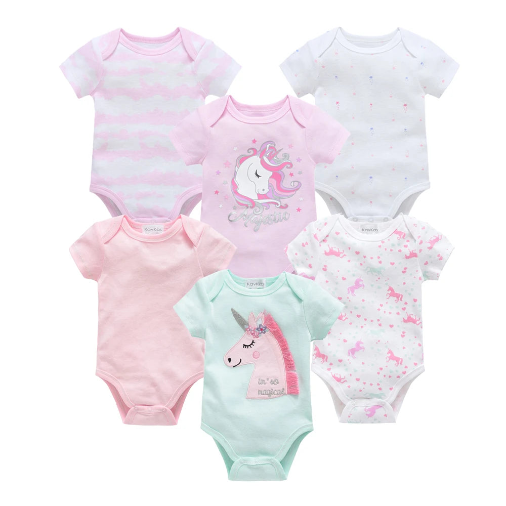 6 pcs/lot Baby Girls Cartoon Print Bodysuits for Summer childrensterritory