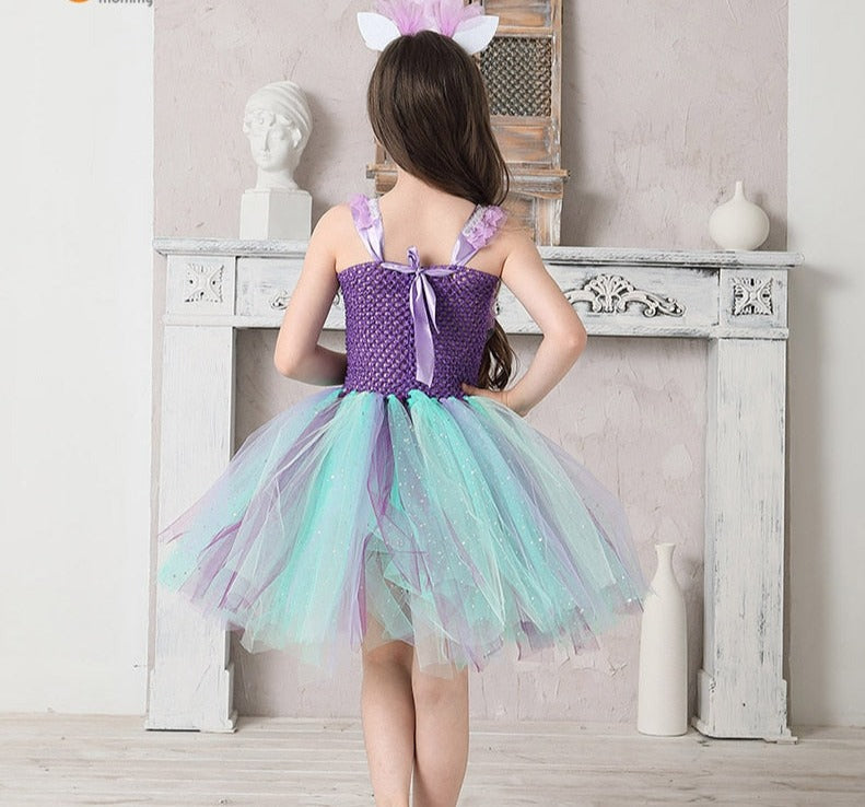 Kids Girls Mermaid Teal and Pearls Sparkly Tutu Dress for Party childrensterritory