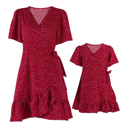 Mom and Daughter Matching Short Sleeve Wedding Party Dresses childrensterritory