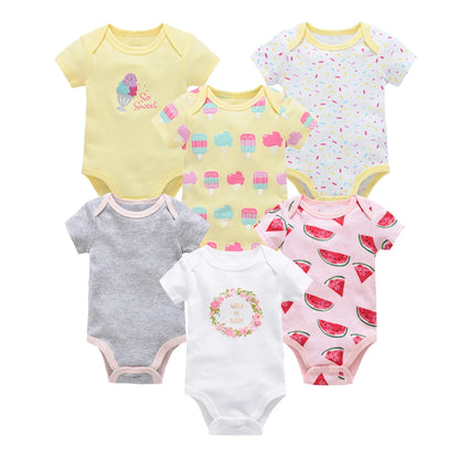 6 pcs/lot Baby Girls Cartoon Print Bodysuits for Summer childrensterritory