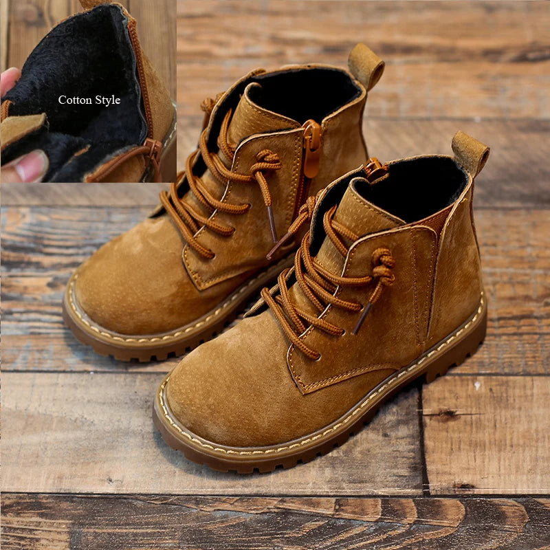 Retro Style Side Zipper Kids Genuine Leather Winter Shoes childrensterritory
