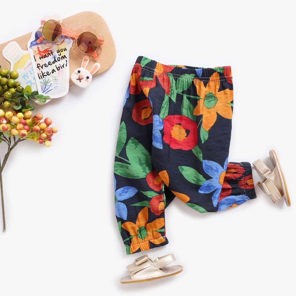 Baby Girl Floral Print Cotton Pants in Holiday Style childrensterritory