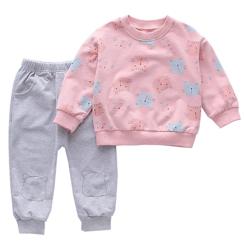 Toddler Girl Cartoon Top and Pants, 2 Piece Tracksuit Set