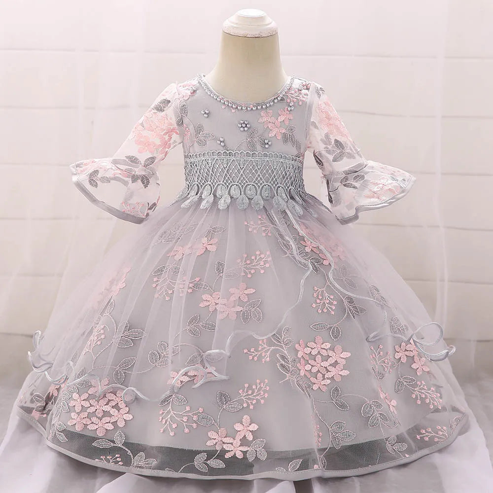 Baby Girl Flower Embroidery 1st Birthday Princess Dress