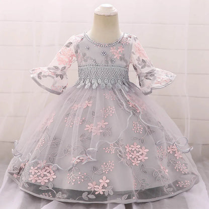 Baby Girl Flower Embroidery 1st Birthday Princess Dress