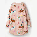 Horse Print Girls Long-Sleeved Casual Dresses childrensterritory
