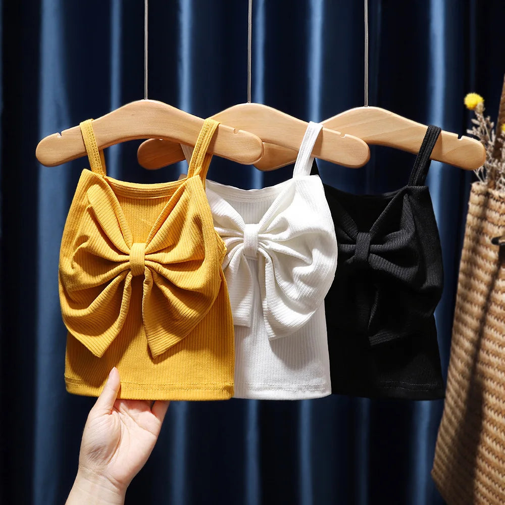 Little Girls Sleeveless Knitted Tanks Camisoles Bow Tops childrensterritory