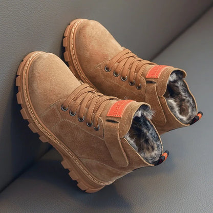 Kids Unisex High Top Fur And Laces Design Leather Shoes childrensterritory