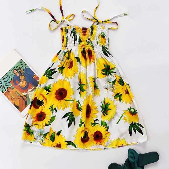 Bohemian Style Kids Girls Floral Sling Ruffles Beach Dresses childrensterritory