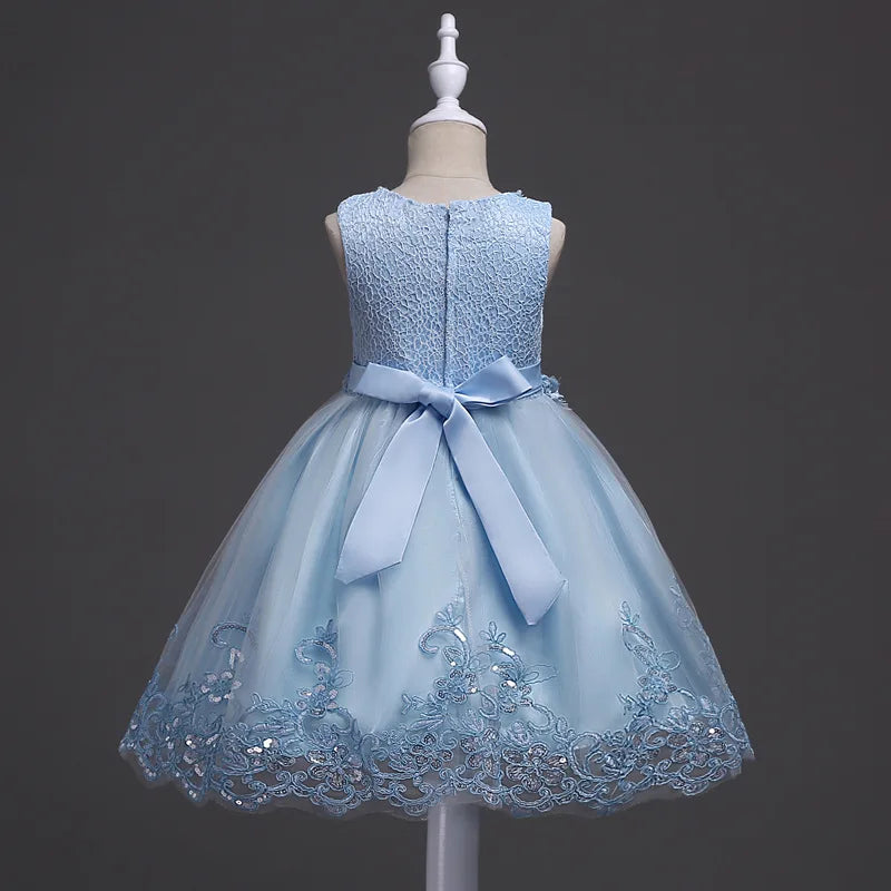 Sleeveless Flower design Lace Party Dresses For Girls childrensterritory