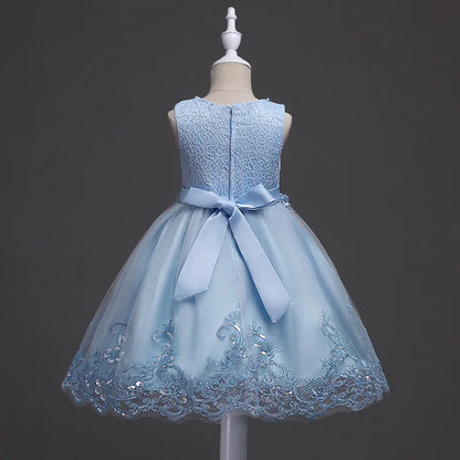 Sleeveless Flower design Lace Party Dresses For Girls childrensterritory